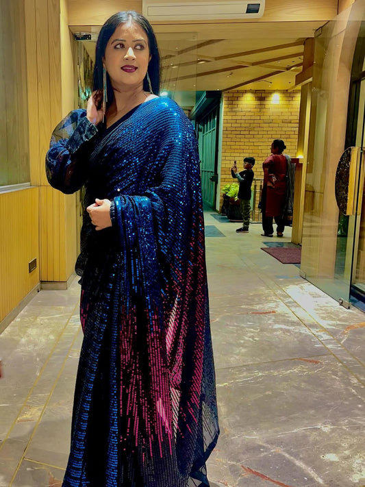 Heavy Georgette Saree with Multicolour Sequins Embroidery