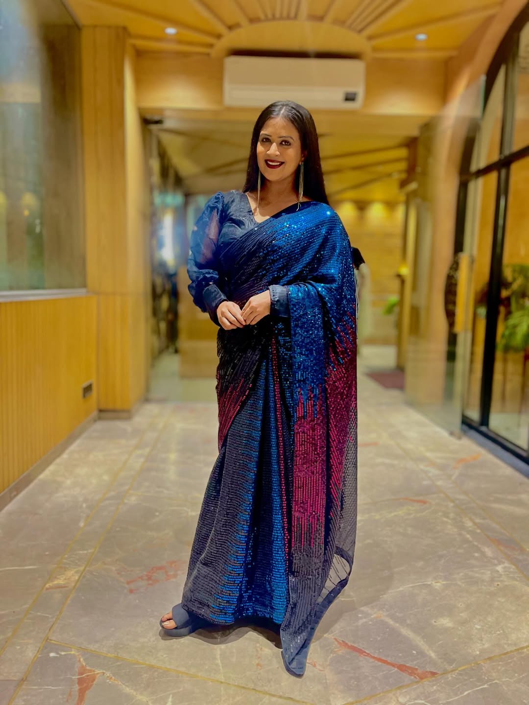 Heavy Georgette Saree with Multicolour Sequins Embroidery