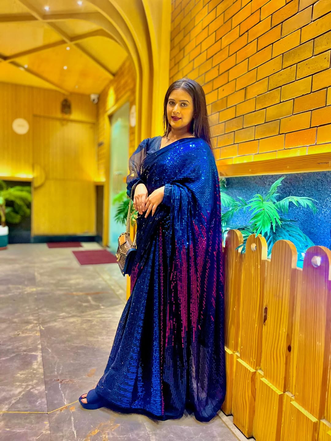 Heavy Georgette Saree with Multicolour Sequins Embroidery