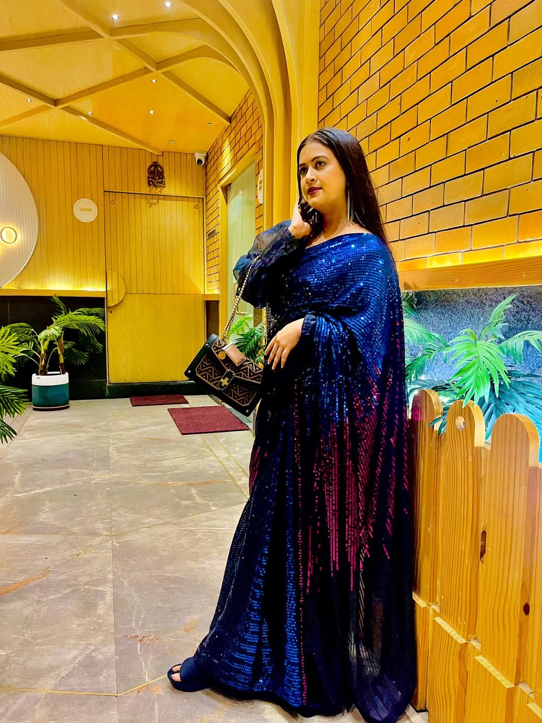 Heavy Georgette Saree with Multicolour Sequins Embroidery