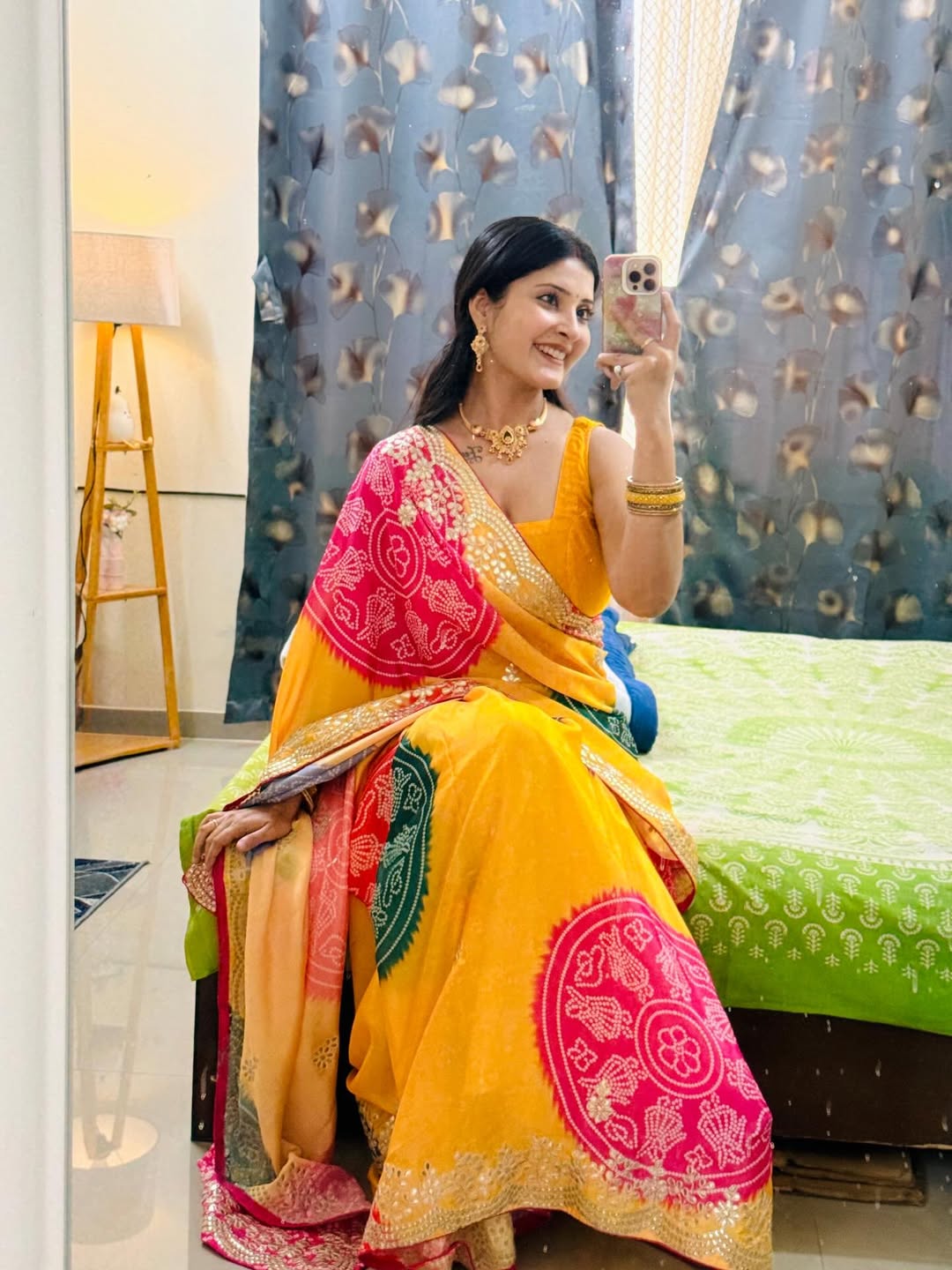 Premium Shiny Silk Saree with Bandhni Blouse