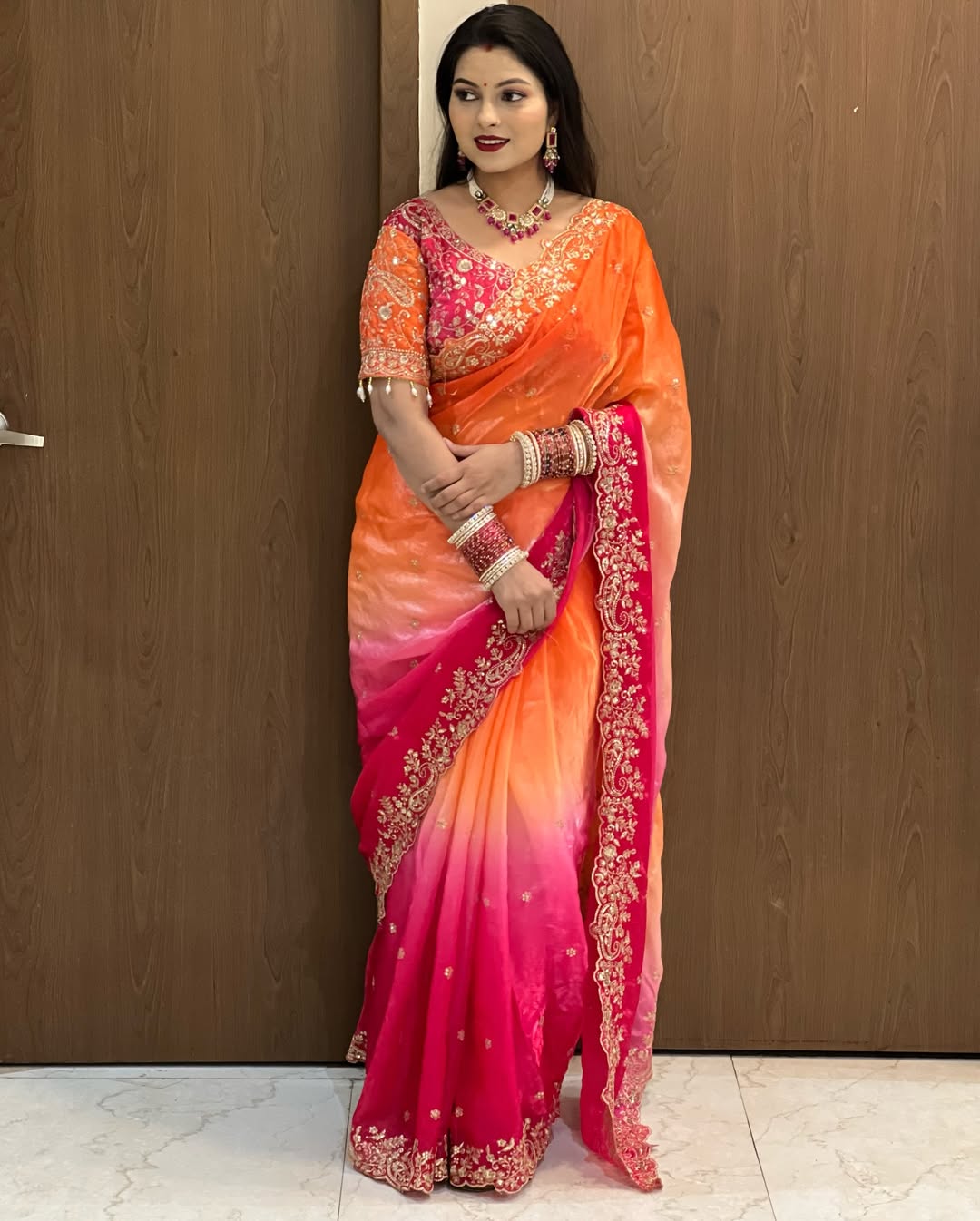 Premium Designer Fendy Satin Saree with Heavy Embroidery Sequence Work