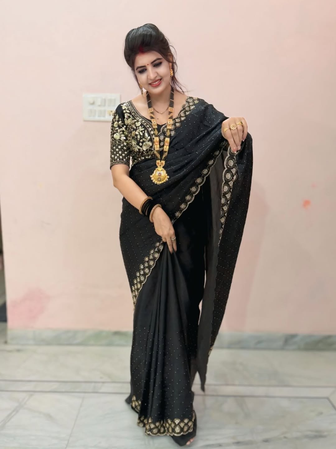 Space Silk Saree with Original Jarkhan Diamond Work