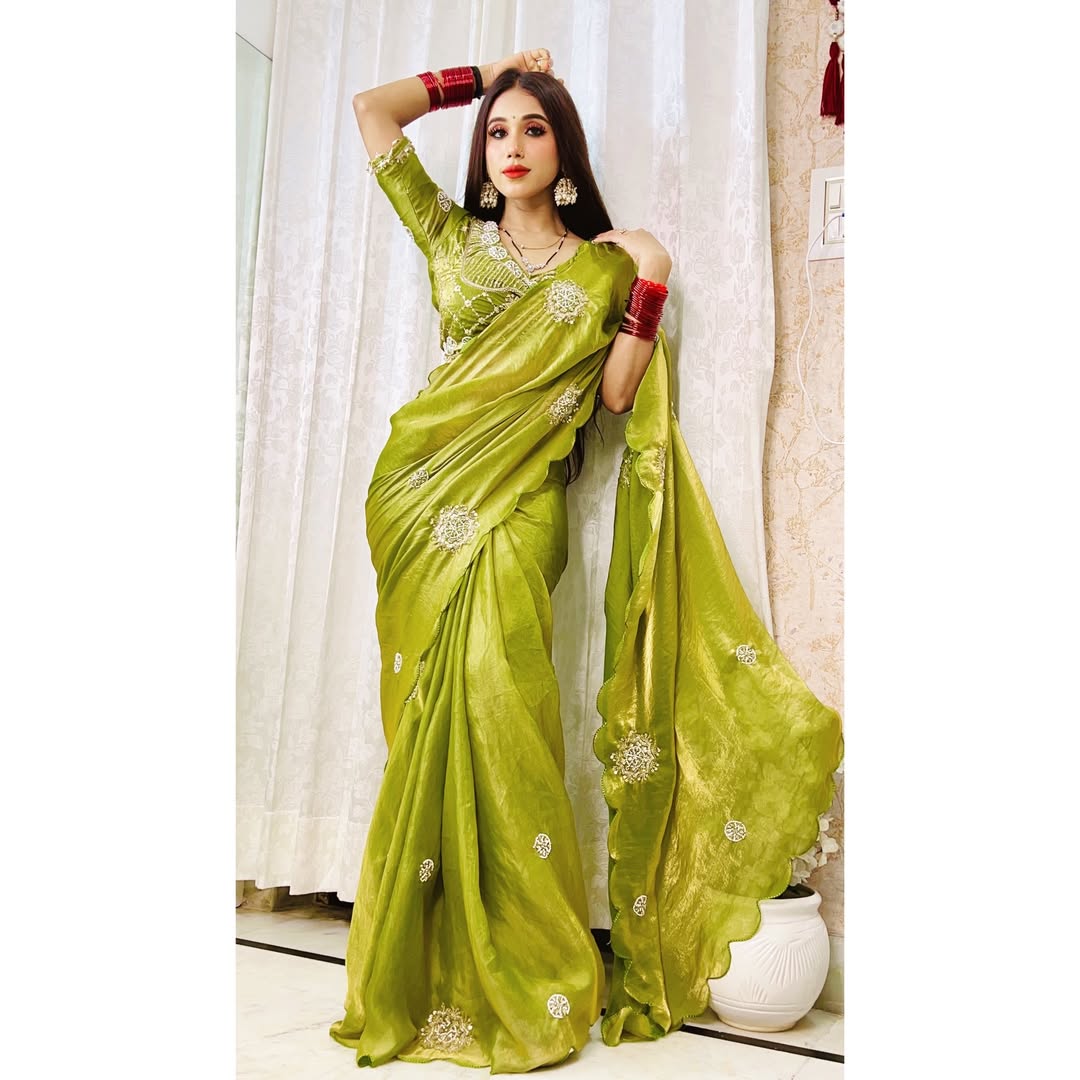 Fandy Satin Designer Saree with Khatli & BeadsWork