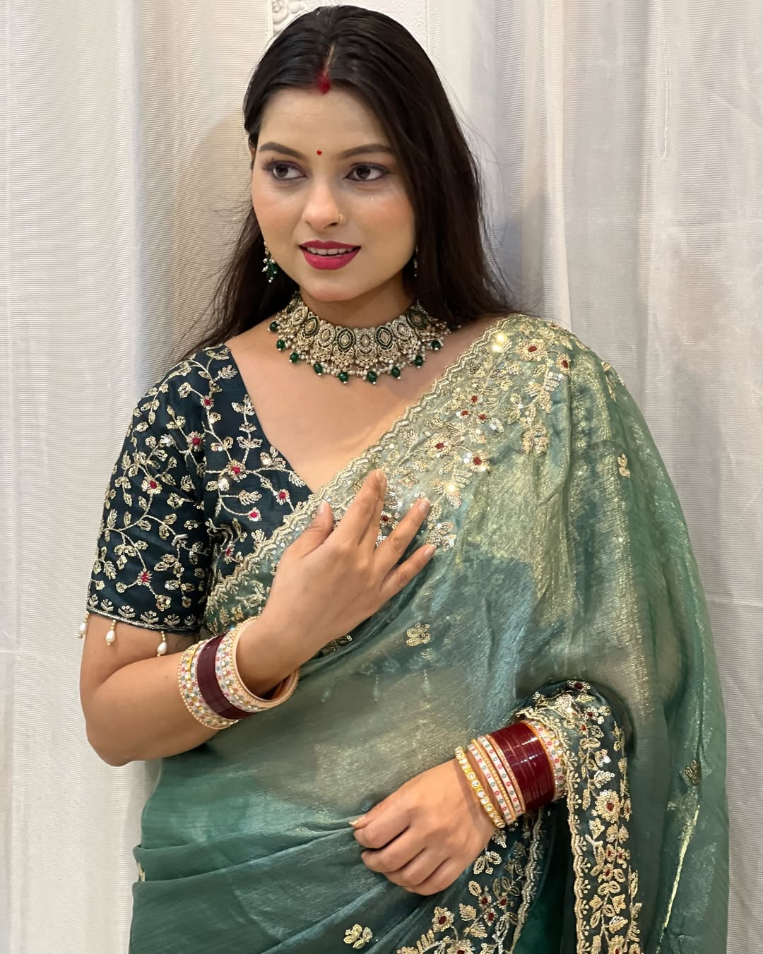 Royal Shaded Frendy Chiffon Sequins Embroidered Saree