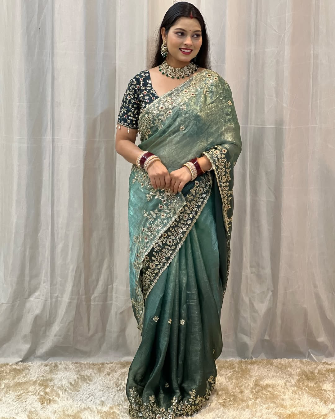 Royal Shaded Frendy Chiffon Sequins Embroidered Saree
