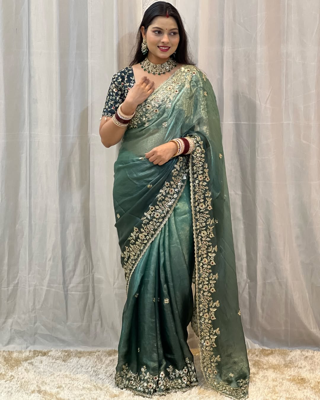Royal Shaded Frendy Chiffon Sequins Embroidered Saree