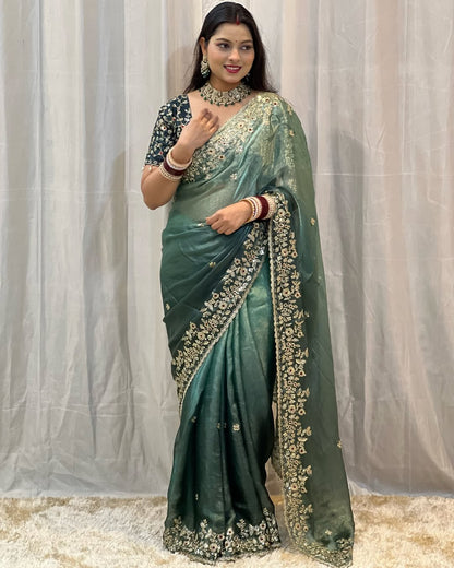 Royal Shaded Frendy Chiffon Sequins Embroidered Saree