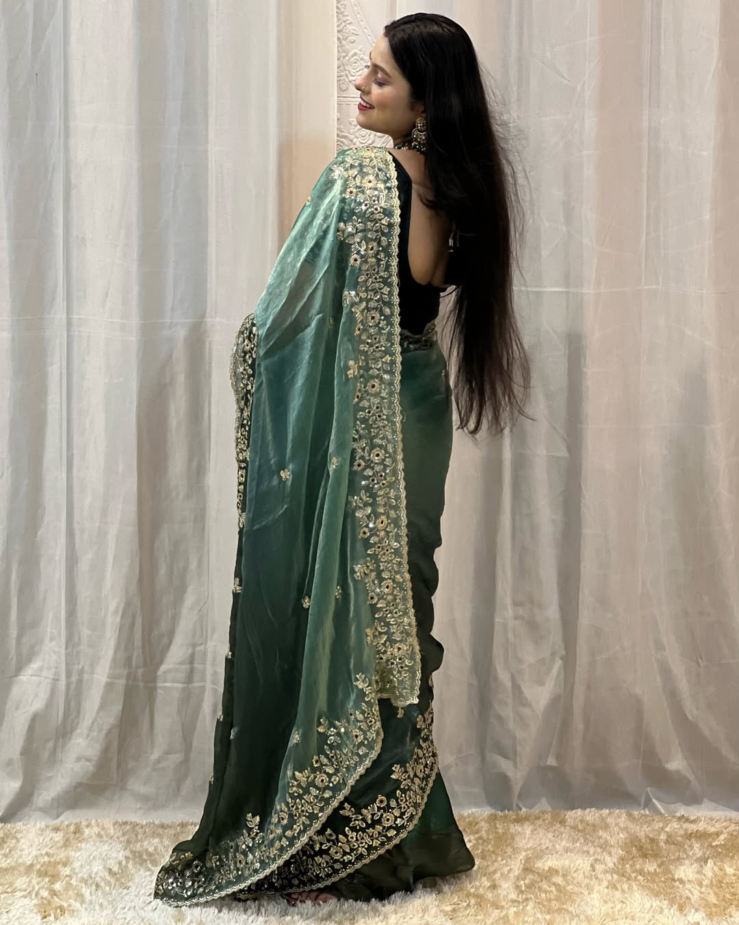 Royal Shaded Frendy Chiffon Sequins Embroidered Saree