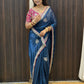 Designer Fendy Satin Saree with Rich Zari & Sequins Work Stitched Blouse
