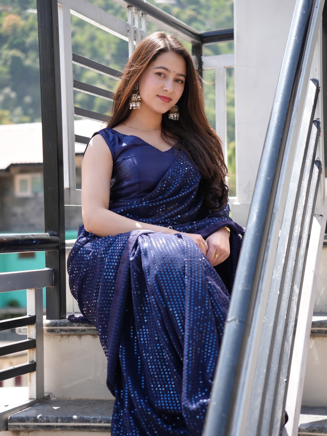 Celebrity Sparkle Heavy Georgette Sequins Embroidered Saree