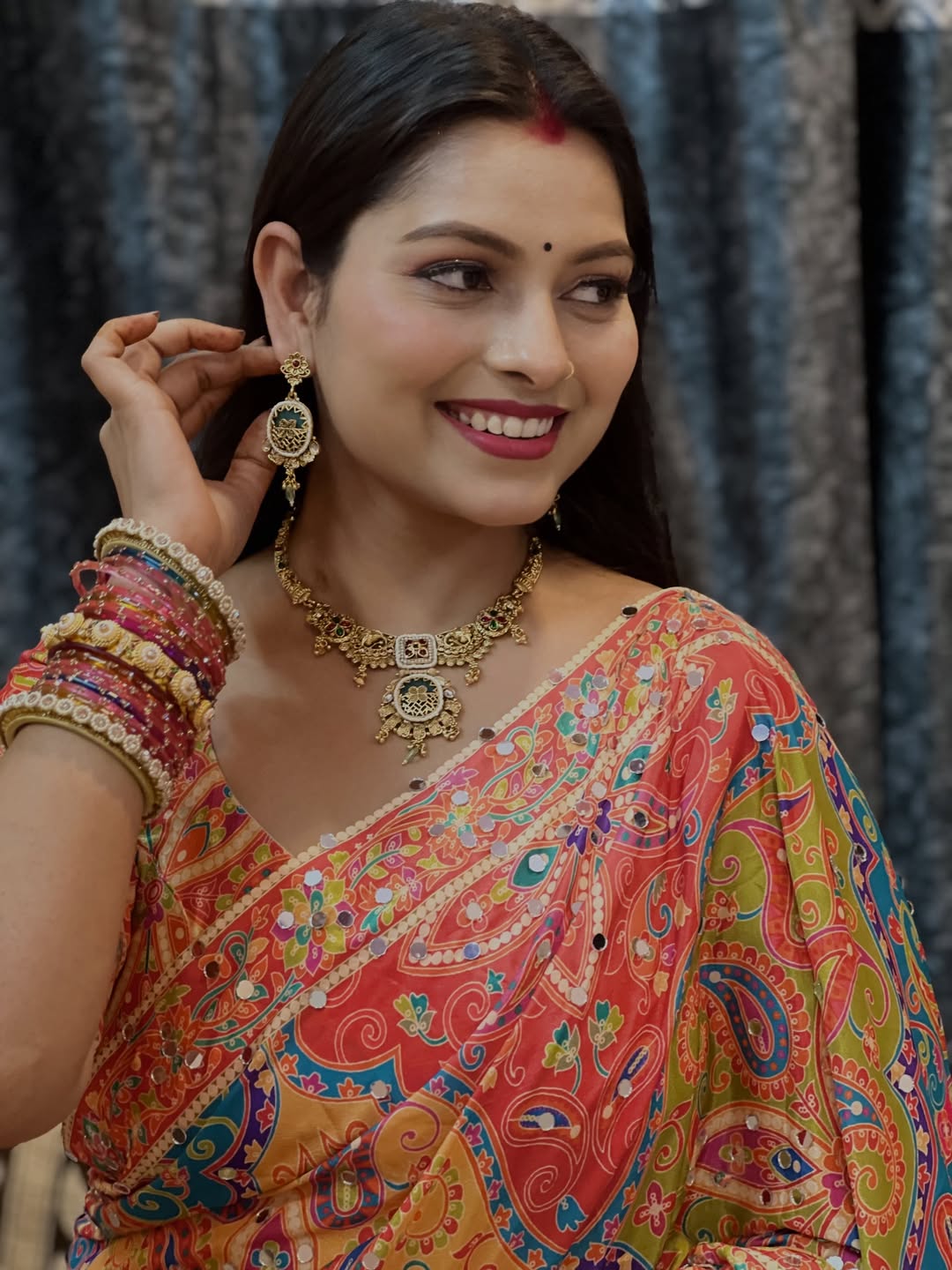 Diamond Mirror Fusion Saree on Soft Chinnon fabric