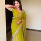 Elegant Moss Silk Jacquard Butti Designer Saree