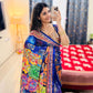 Premium Soft Chinnon Printed Saree with Gold Zari, Real Mirror & Diamond Handwork