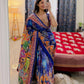 Premium Soft Chinnon Printed Saree with Gold Zari, Real Mirror & Diamond Handwork