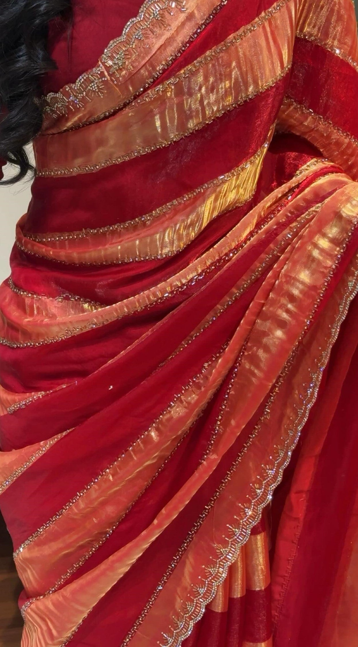 Luxury Space Soft Silk Blooming Saree with Elegant Jarkan & Swarovski Work