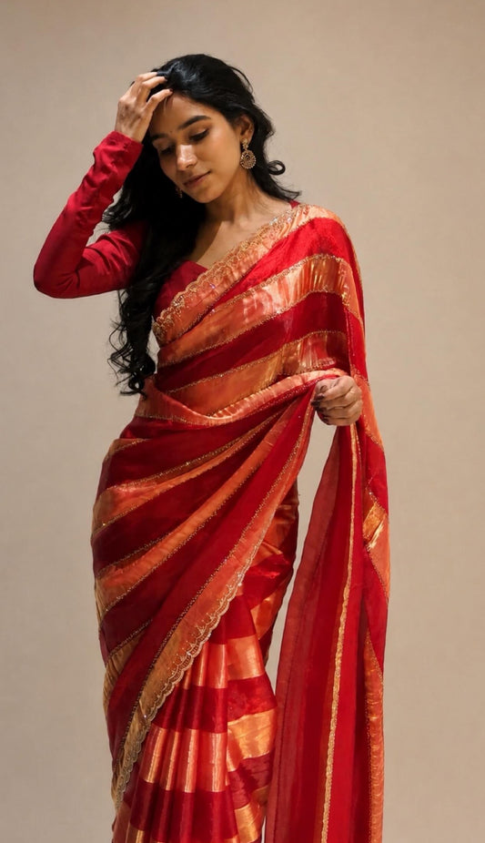 Luxury Space Soft Silk Blooming Saree with Elegant Jarkan & Swarovski Work