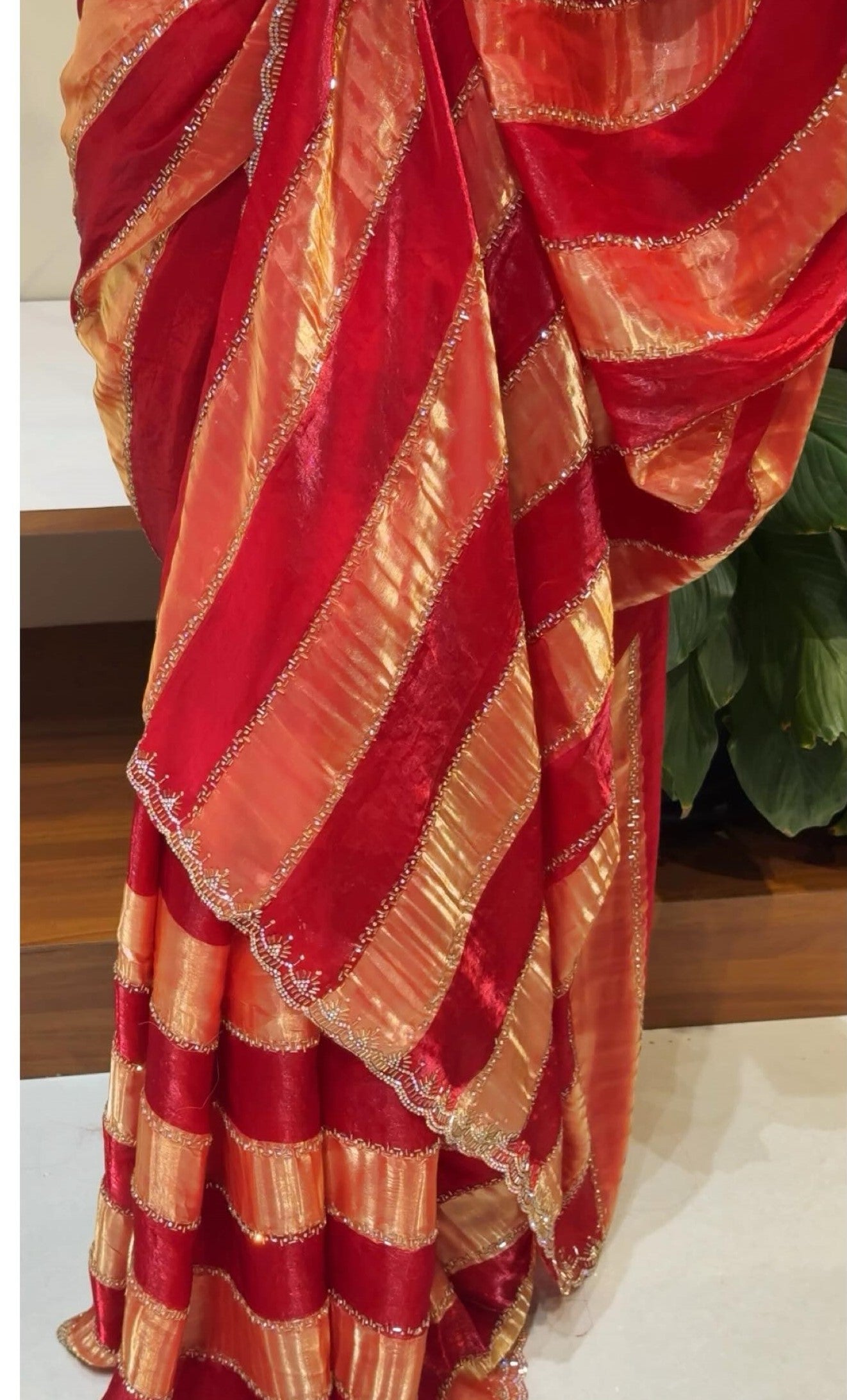 Luxury Space Soft Silk Blooming Saree with Elegant Jarkan & Swarovski Work