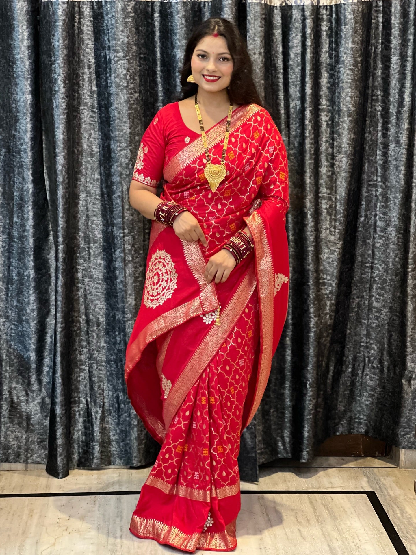 Premium Dola Viscose Weaving Saree with Jaipuri Gotapatti Work & Rich Pallu