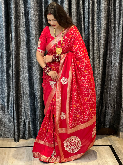 Premium Dola Viscose Weaving Saree with Jaipuri Gotapatti Work & Rich Pallu