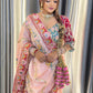 Royal Pink Rangoli Silk Partywear Saree with Embroidered Banglori Blouse