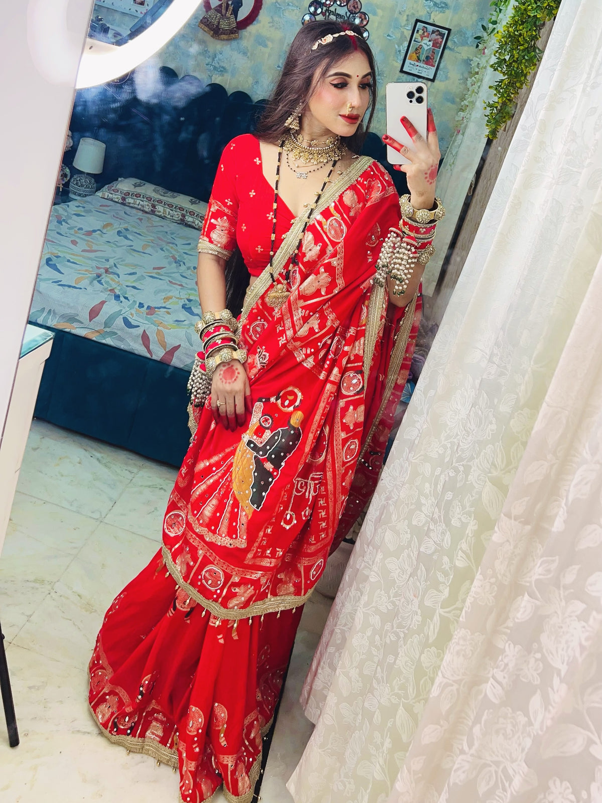 Karvachauth Special Soft Dola Silk Saree with Hand Cutdana Moti Work