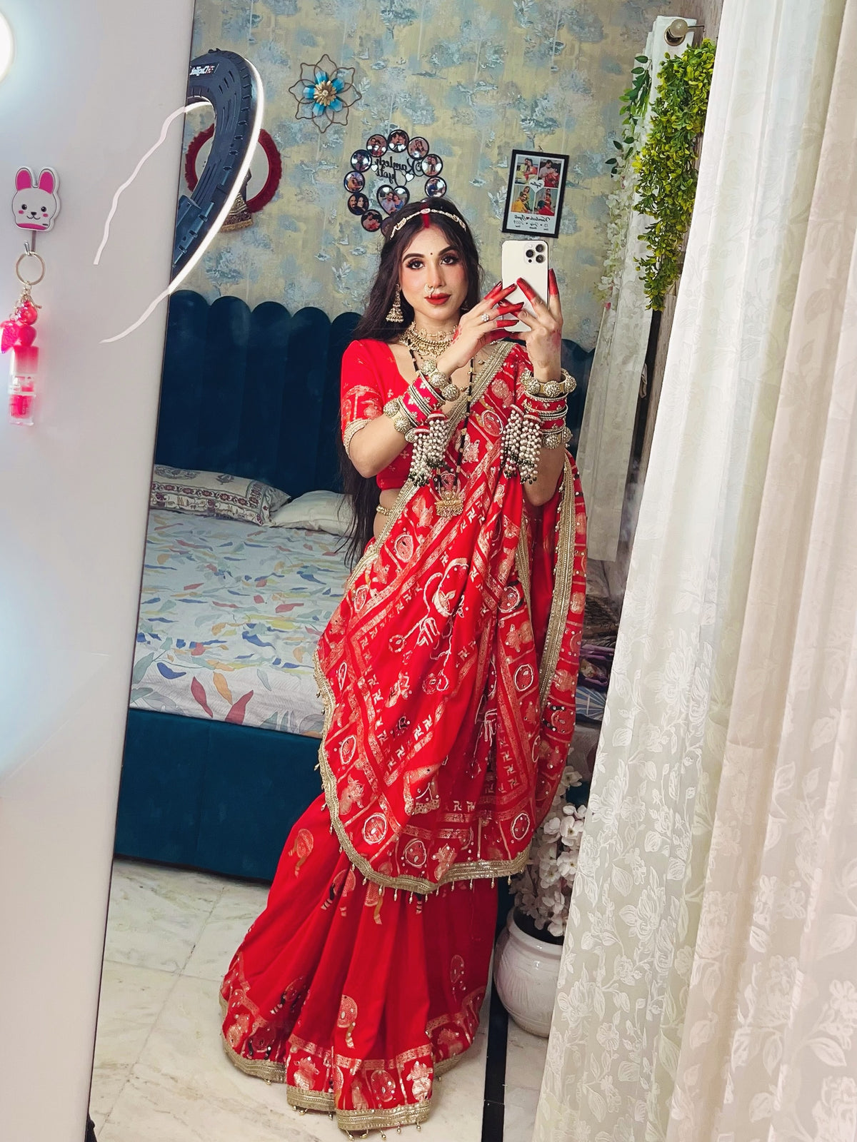 Karvachauth Special Soft Dola Silk Saree with Hand Cutdana Moti Work