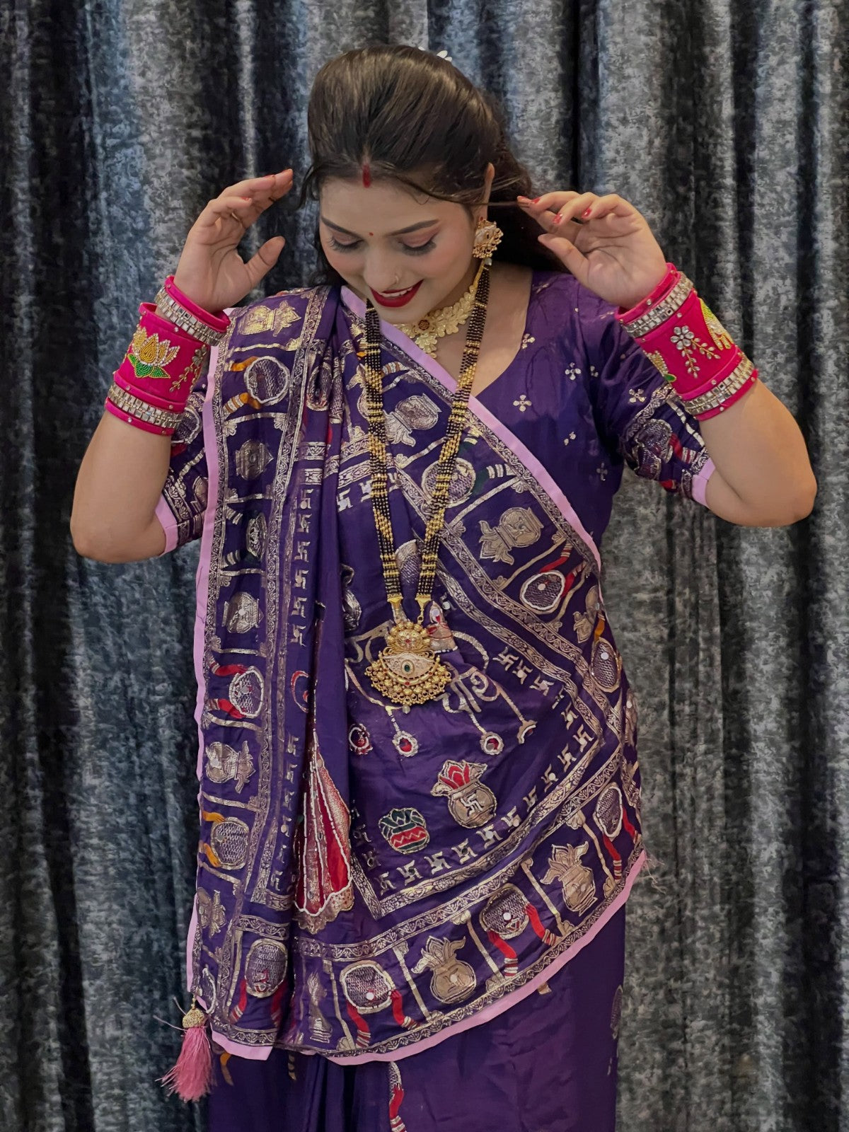 Karvachauth Special Soft Dola Silk Saree with Hand Cutdana Moti Work