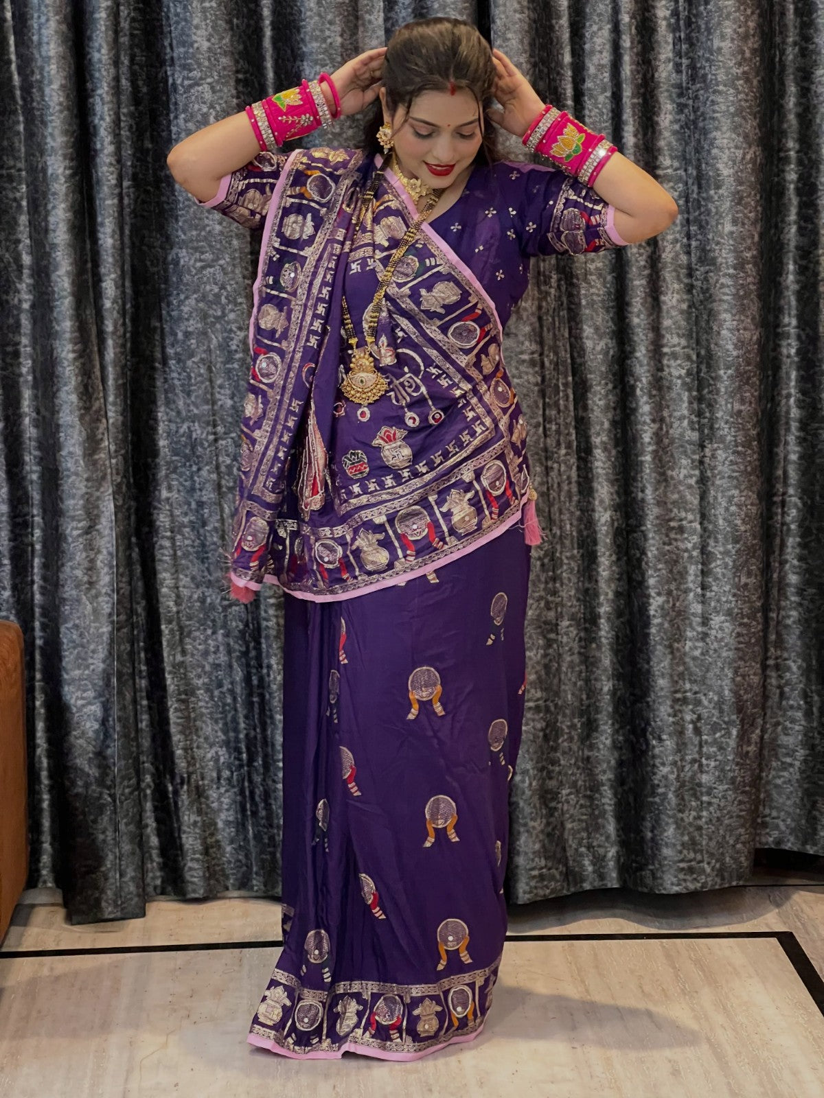 Karvachauth Special Soft Dola Silk Saree with Hand Cutdana Moti Work