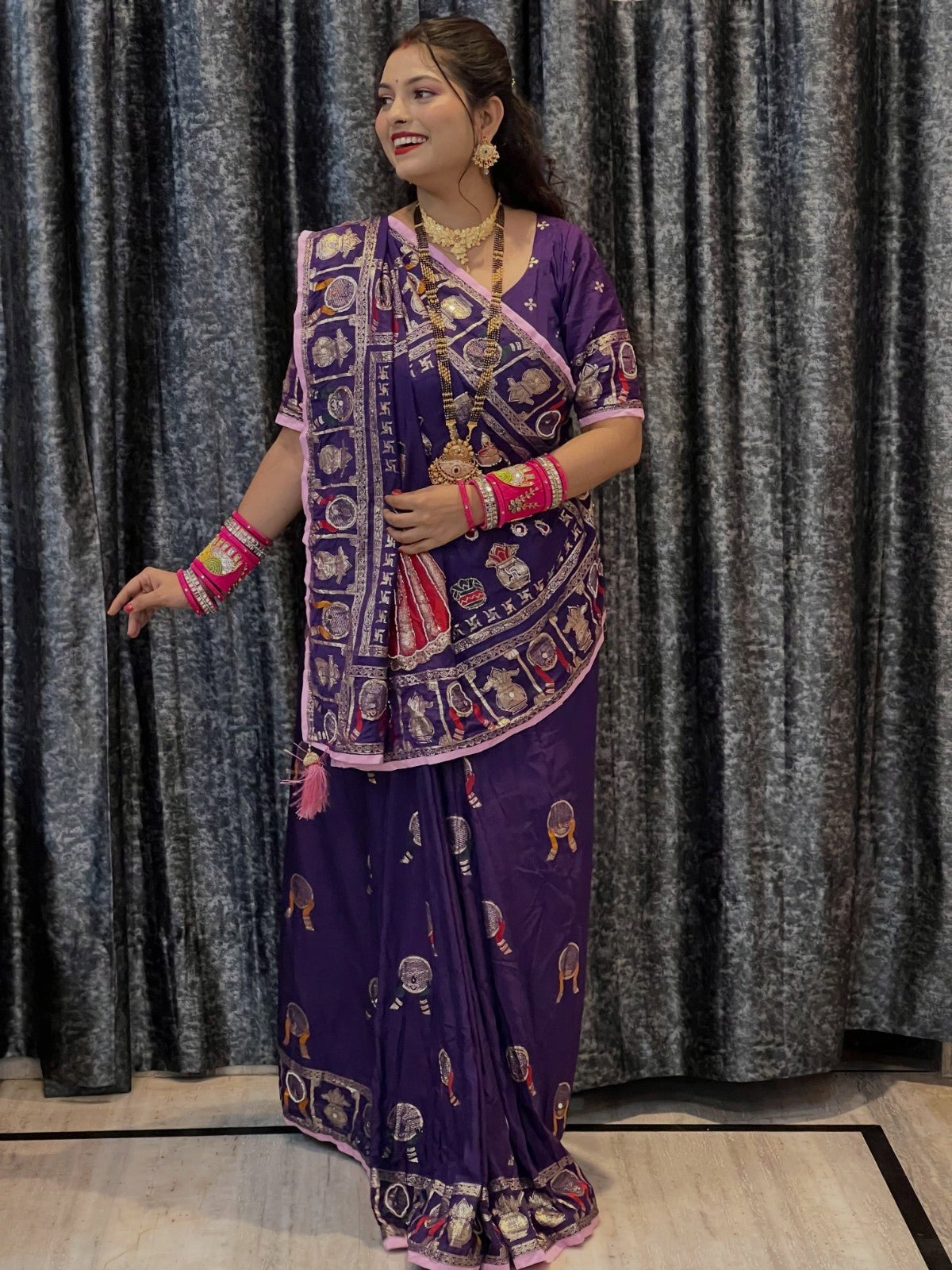 Karvachauth Special Soft Dola Silk Saree with Hand Cutdana Moti Work