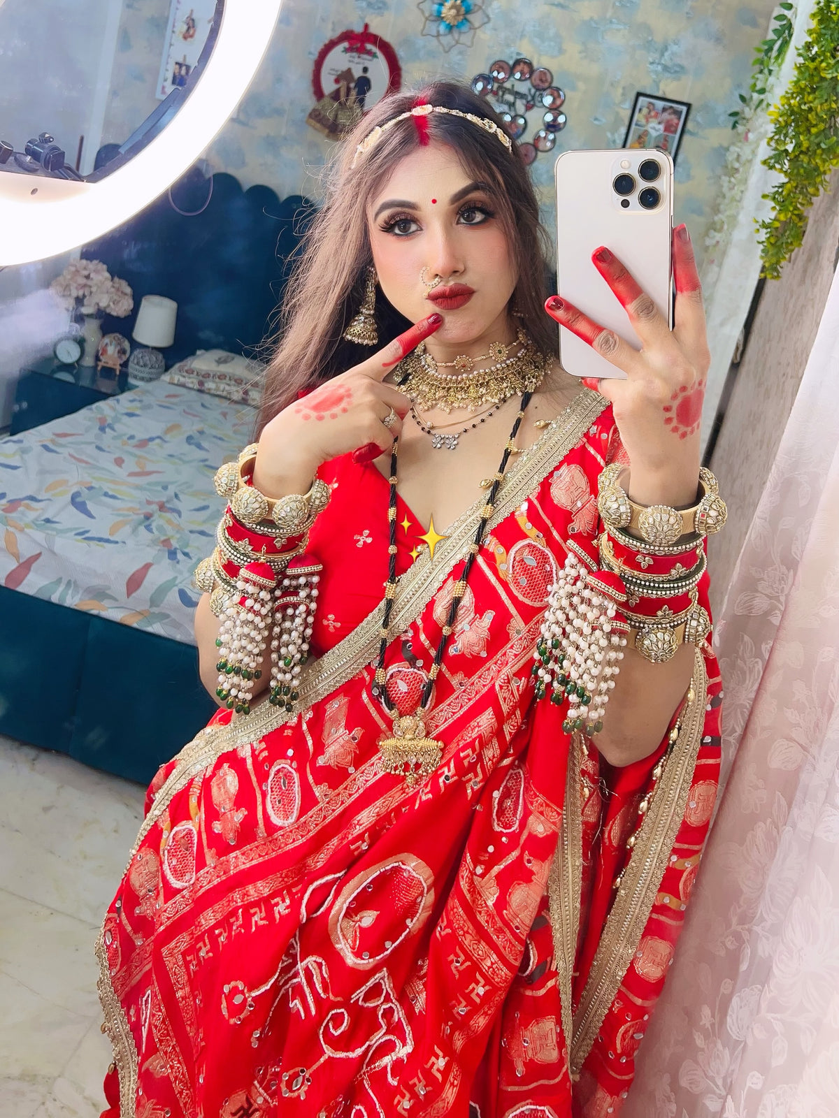 Karvachauth Special Soft Dola Silk Saree with Hand Cutdana Moti Work