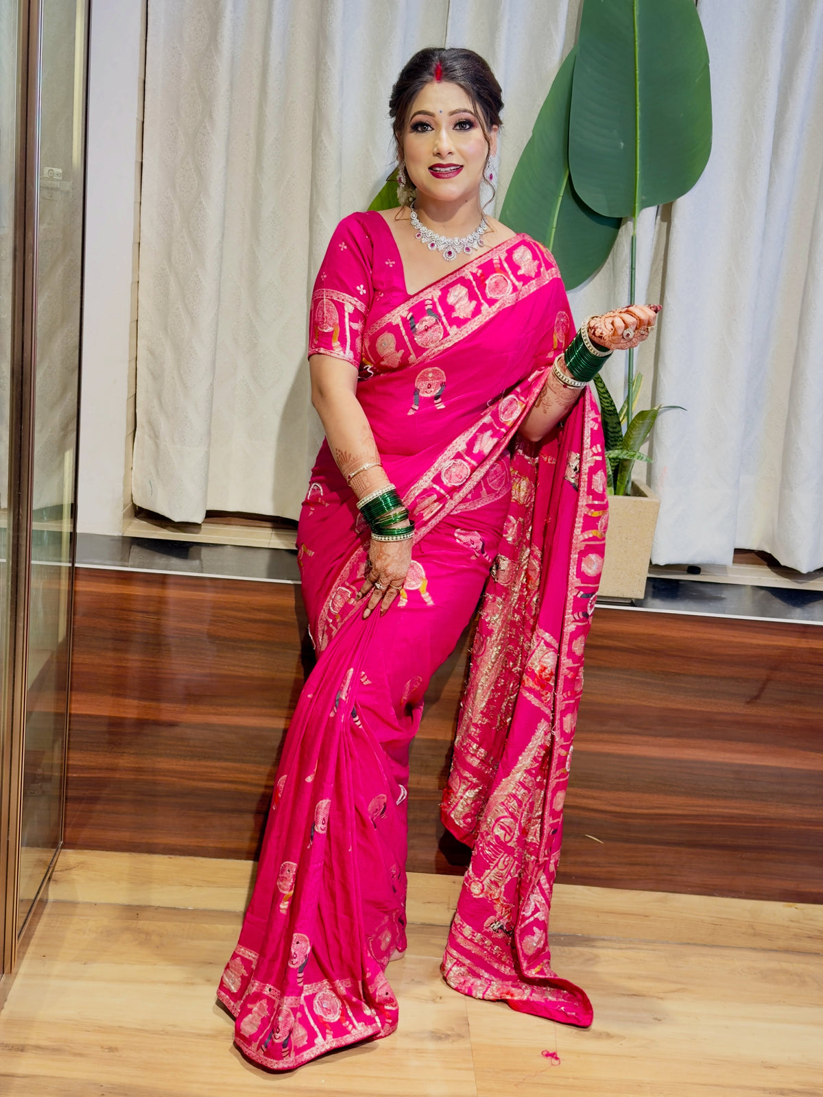 Karvachauth Special Soft Dola Silk Saree with Hand Cutdana Moti Work