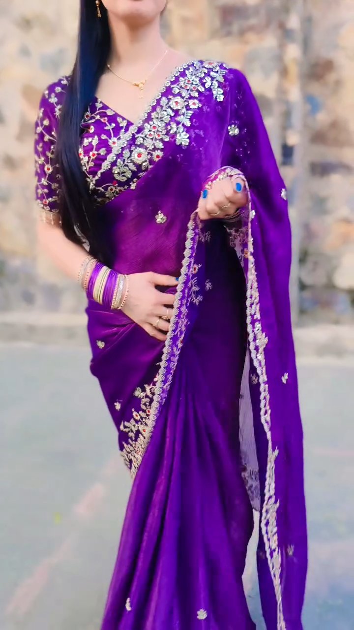 Elegant Sequin Frendy Chiffon Saree