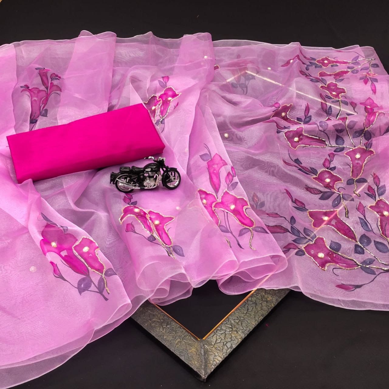 Soft pure orangaza handwork saree - Lookcollection