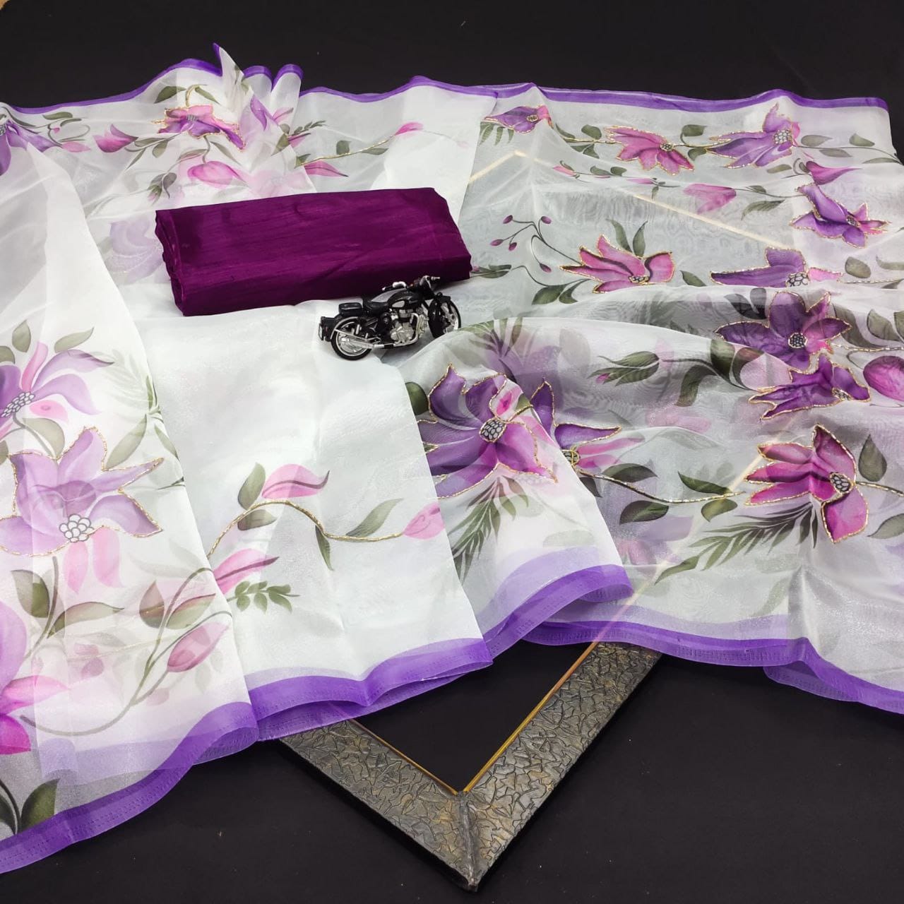 Soft pure orangaza handwork saree - Lookcollection