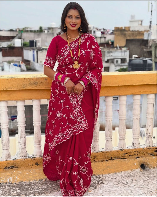 Vichitra Silk Saree with Designer Ribbon & Sequin Work
