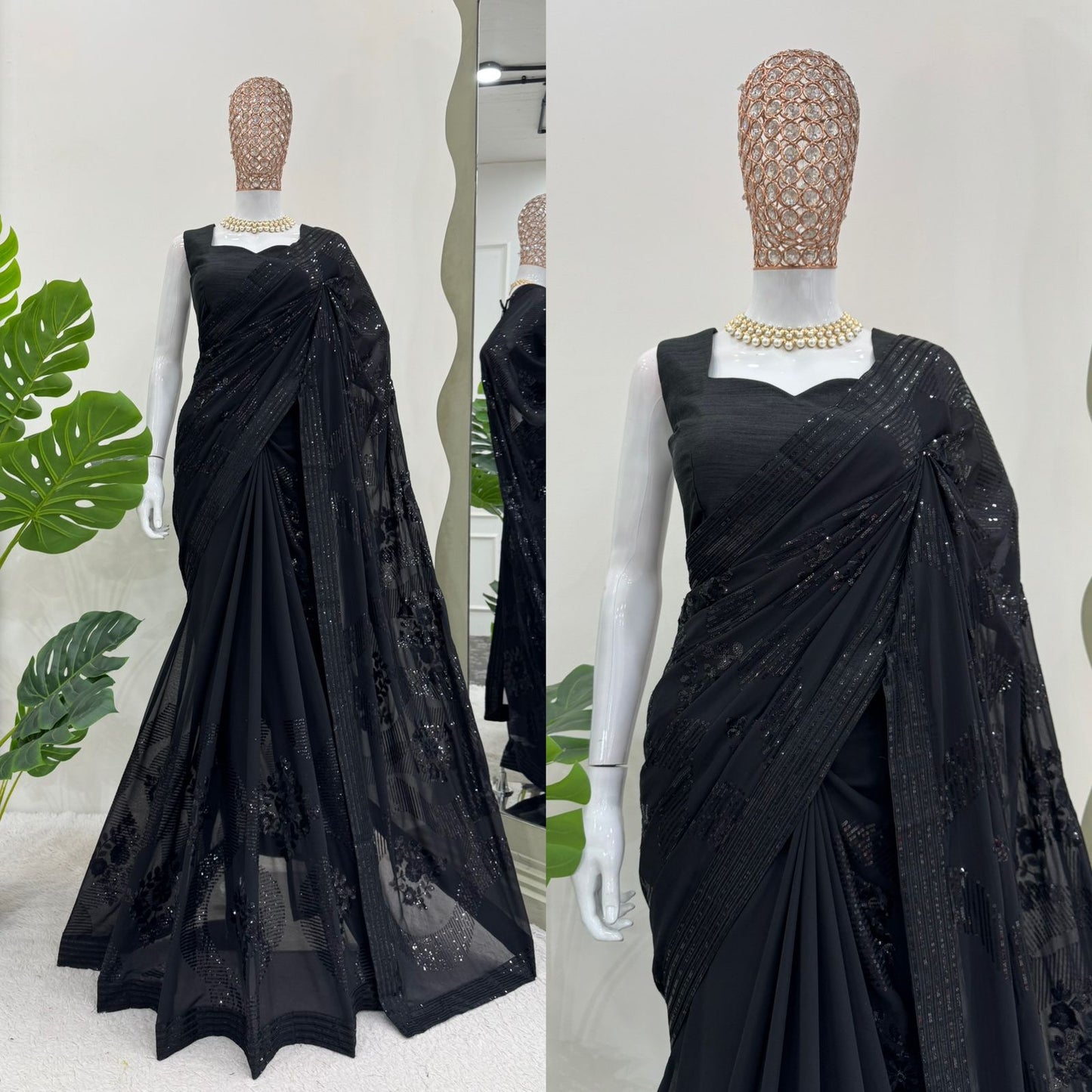 Looking some one for this same colour beautiful Designer Saree on Faux Georgette Febric with Thred & Sequnce work and blouse on Mono Benglori Silk Febric with Thred & Sequnce work.