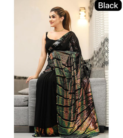 Beautiful dual color rainbow sequins embroidery work