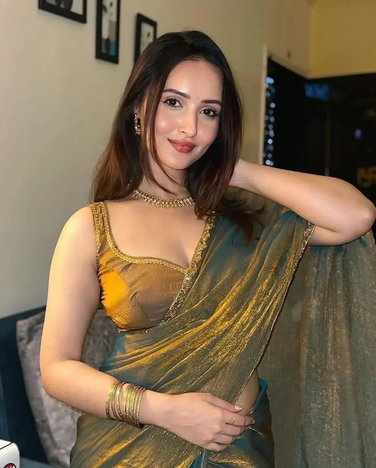 CHIFFORN FANCY DESIGNER SAREE GOLDEN COLOR