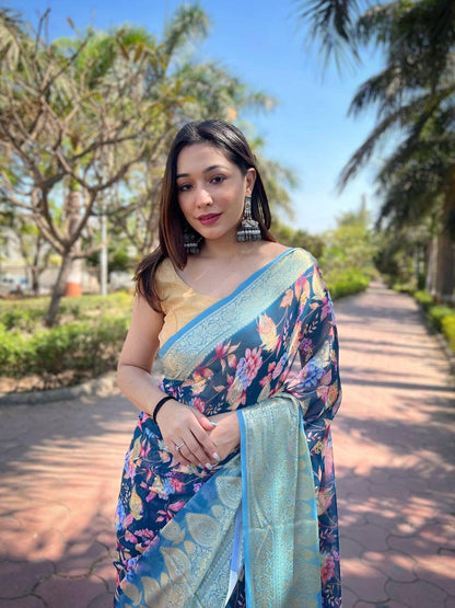 georgett silk saree in weaved viscos with solid color  print