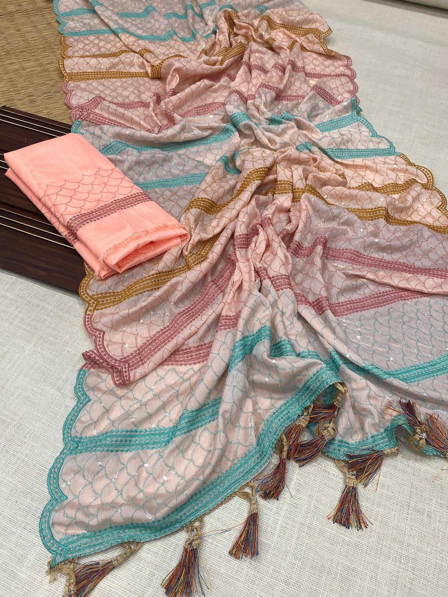 Designer Chinnon Silk Saree