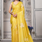 Stunning New yellow Printed Pure Chinon Cutwork Saree