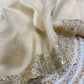 Regal Champagne Gold Saree with a Rich Red Corset Blouse