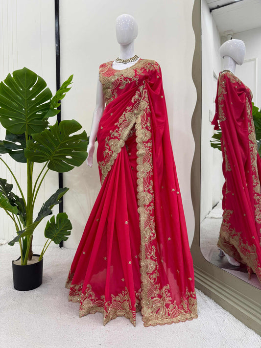 beautiful Designer Saree on Vichitra Silk Febric