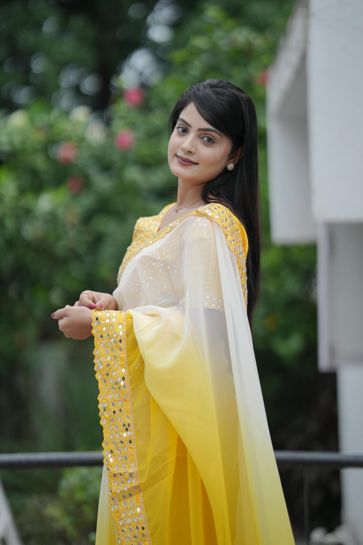 Dark to light Shaded Saree Fabric with Designer Embroidered Lace