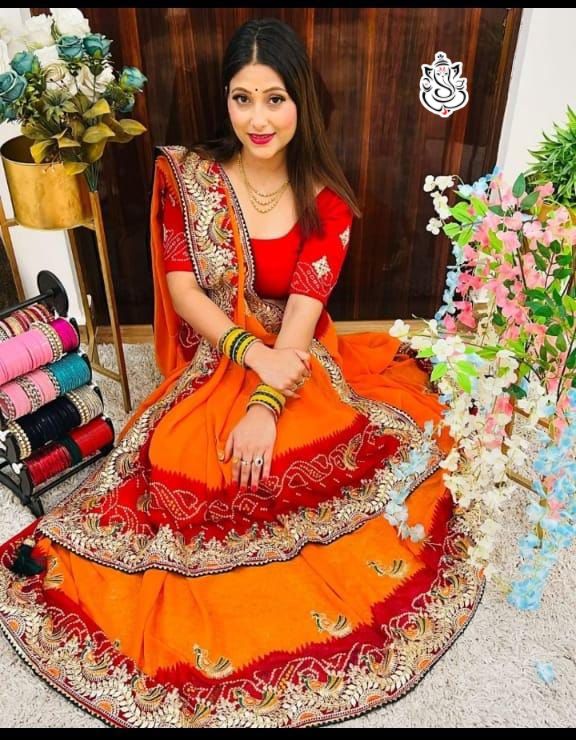 Heavy Georgatte Bandhej Saree