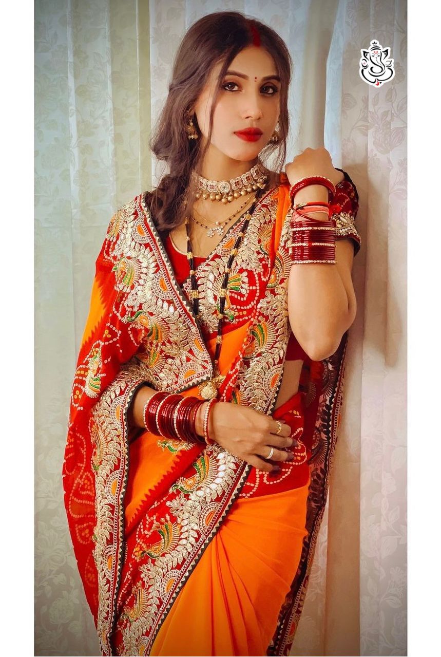 Heavy Georgatte Bandhej Saree