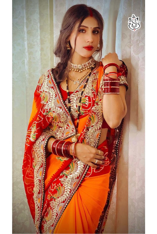 Heavy Georgatte Bandhej Saree