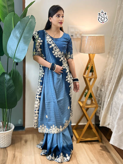 Beautiful multi coding Daga & gota embroidery work Boder  designer saree