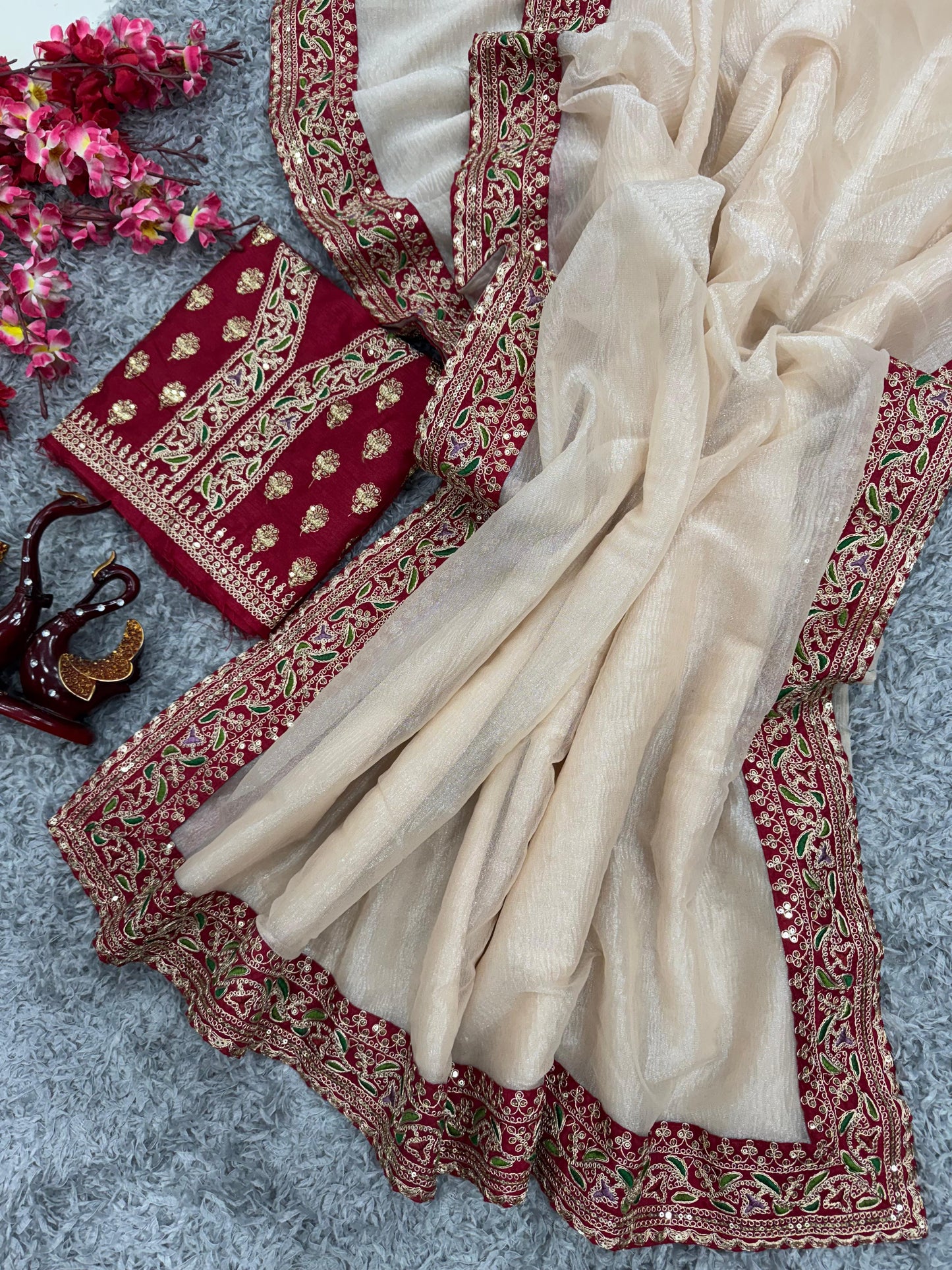Soft Twil With Banarashi Crush Saree